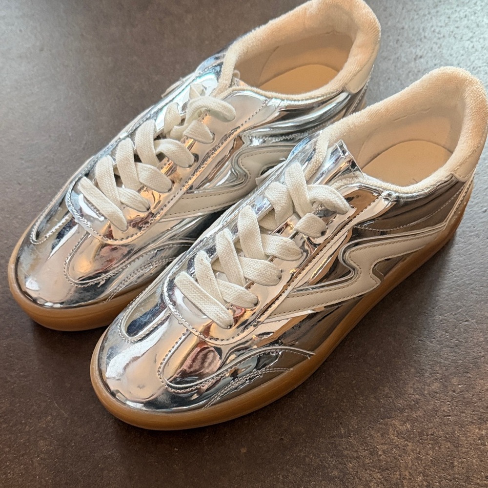 Madden Girl Silver Metallic Sneakers with Gum Sole NWOT